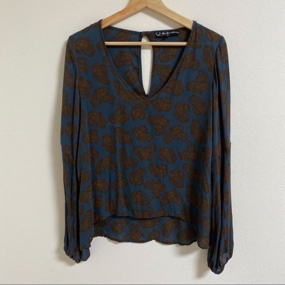 For Love and Lemons 100% silk V neck long sleeves top blouse